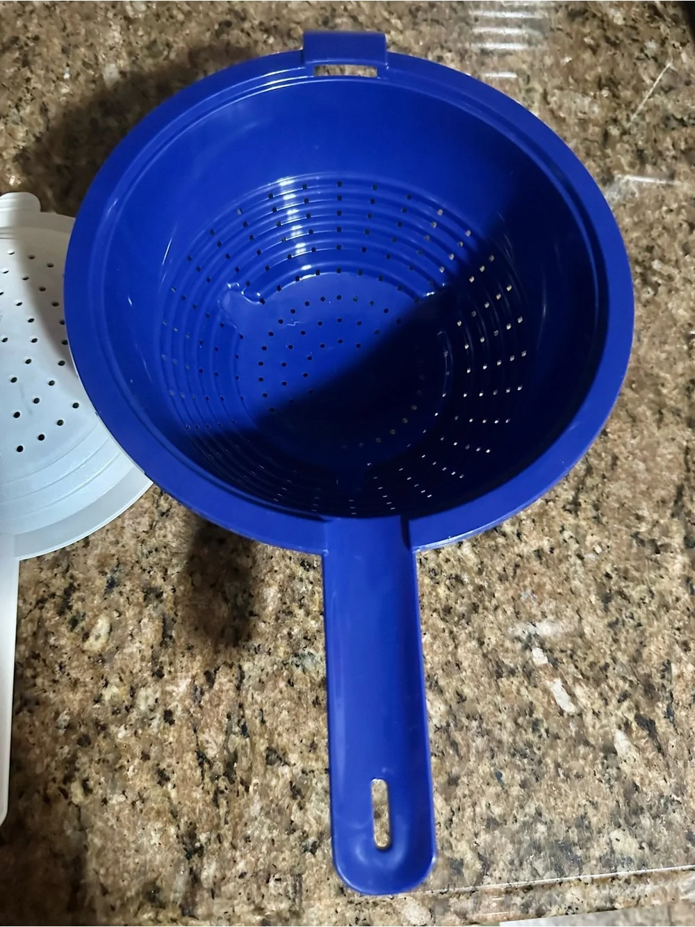 Tupperware Double Colander ~ set of 2 with Handle ~ Cobalt Blue